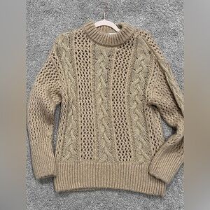 Cozy Cable Knit Sweater - Tan with gold detailing